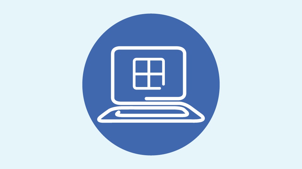 illustration of a laptop with the Windows OS 4 squares logo